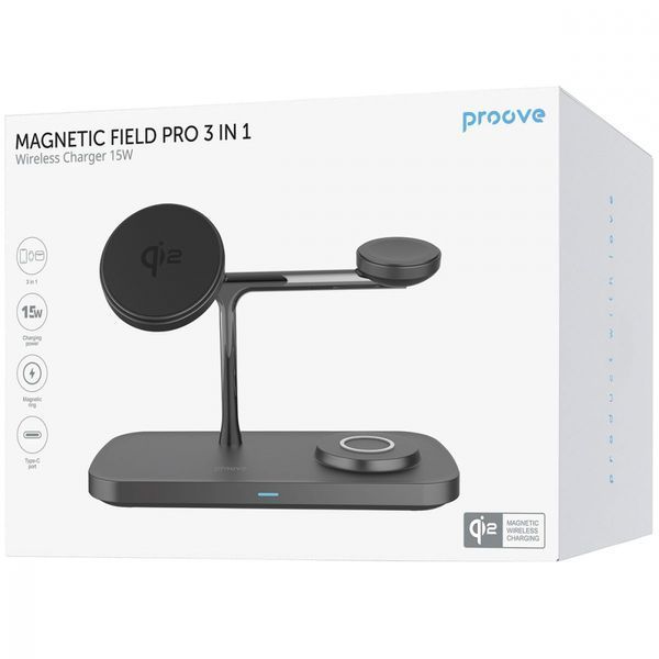 Бездротовий зарядний пристрій Proove Magnetic Field Pro 3 in 1 Qi2 (WSMP15002001) black 353926 фото
