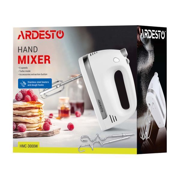 Міксер Ardesto ручний 300Вт, насадки-4, турборежим, білий (HMC-3000W) 369213 фото