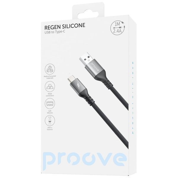 Кабель Proove ReGen Silicone Type-C 3A (1m) (CCRS12001102) black 355584 фото