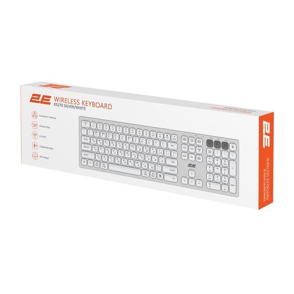 Клавіатура ножнична 2E KS270 109key, WL/BT, EN/UK, сріблясто-білий (2E-KS270WBWH_UA) 364470 фото