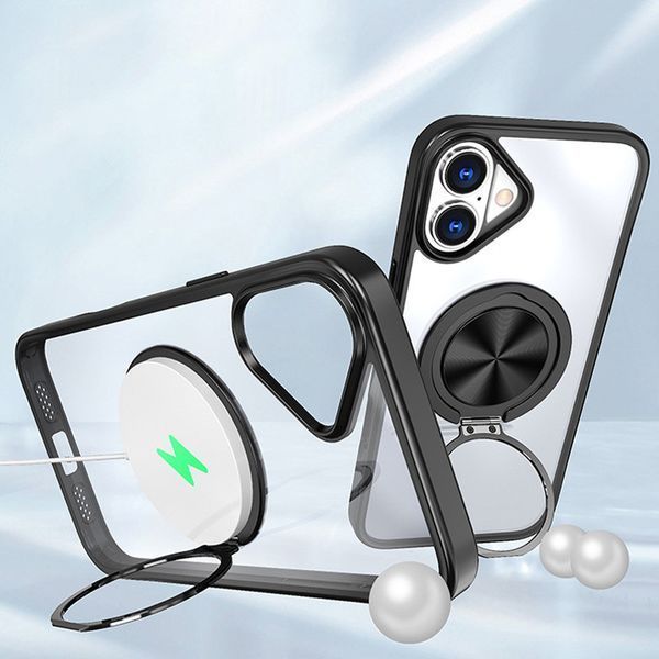 TPU+PC чохол Metal Ring with MagSafe для Apple iPhone 16 (6.1") Чорний 323720 фото