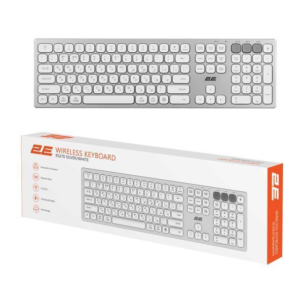 Клавіатура ножнична 2E KS270 109key, WL/BT, EN/UK, сріблясто-білий (2E-KS270WBWH_UA) 364470 фото
