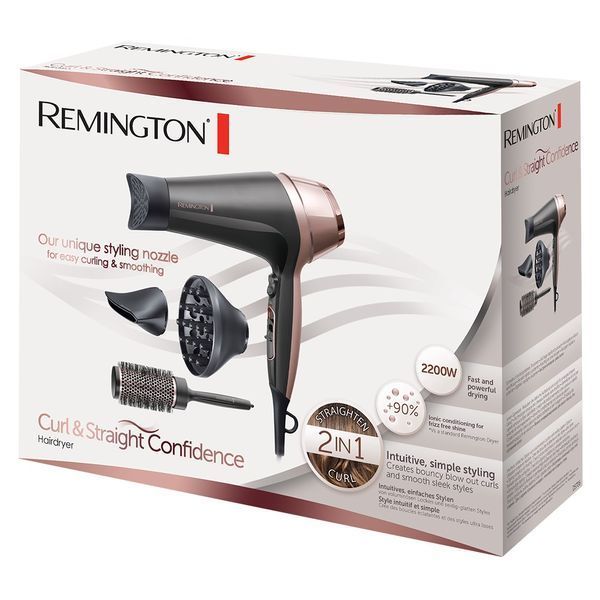 Фен Remington Curl&Straight Confidence, 2200Вт, 3 режими, дифузор,гребінець,іоніз-я, хол. обдув, чорно-беж (D5706) 368626 фото
