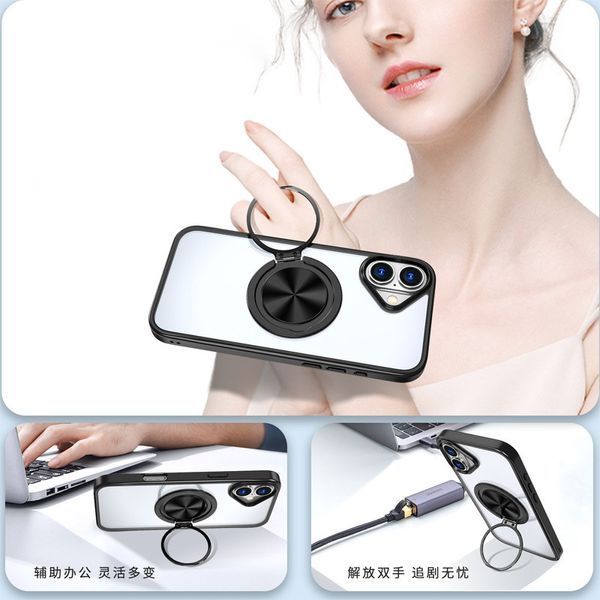 TPU+PC чохол Metal Ring with MagSafe для Apple iPhone 16 (6.1") Чорний 323720 фото