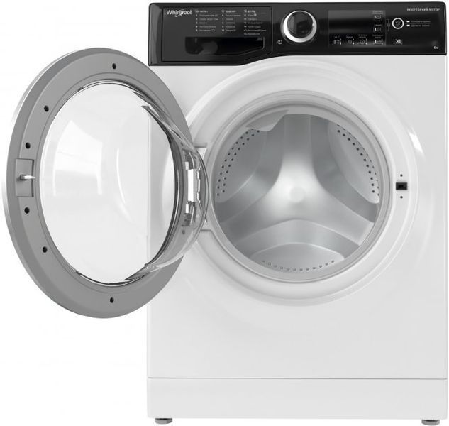Пральна машина Whirlpool фронтальна, 6кг, 1200, A+++, 43см, дисплей, інвертор, люк чорний, білий (WRBSB6228BUA) 375909 фото