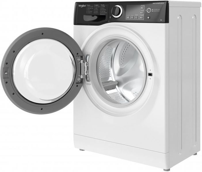Пральна машина Whirlpool фронтальна, 6кг, 1200, A+++, 43см, дисплей, інвертор, люк чорний, білий (WRBSB6228BUA) 375909 фото