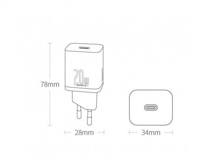 Зарядний Пристрій Baseus 1Type-C Super Si 25W + Cable Type-C to Type-C 1m (TZCCSUP-L02) White 224586 фото