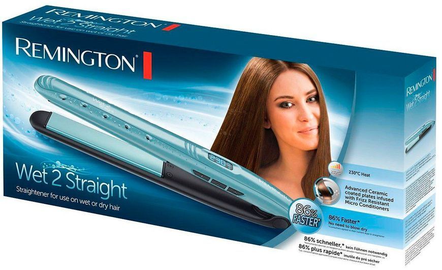 Випрямляч Remington Wet 2 Straight, 47Вт, темп.режимів-10, 140-230С, дисплей, кераміка, титан , бірюзовий (S7300) 371519 фото