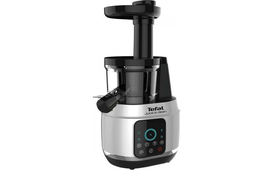 Соковитискач Tefal Juice&Clean шнековий 150Вт, чаша-0.8л, жмих-0.8л, пластик, сріблясто-чорний (ZC420E38) 371669 фото