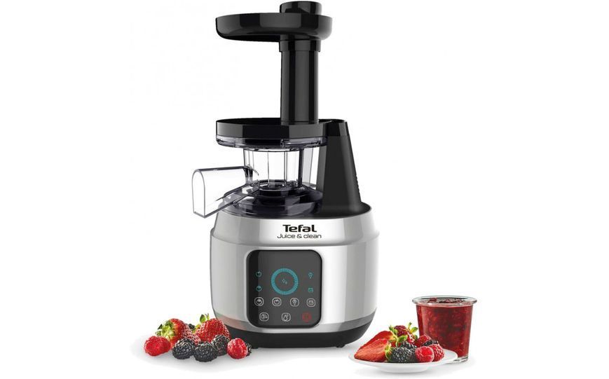 Соковитискач Tefal Juice&Clean шнековий 150Вт, чаша-0.8л, жмих-0.8л, пластик, сріблясто-чорний (ZC420E38) 371669 фото