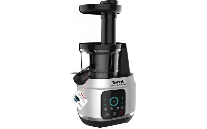 Соковитискач Tefal Juice&Clean шнековий 150Вт, чаша-0.8л, жмих-0.8л, пластик, сріблясто-чорний (ZC420E38) 371669 фото