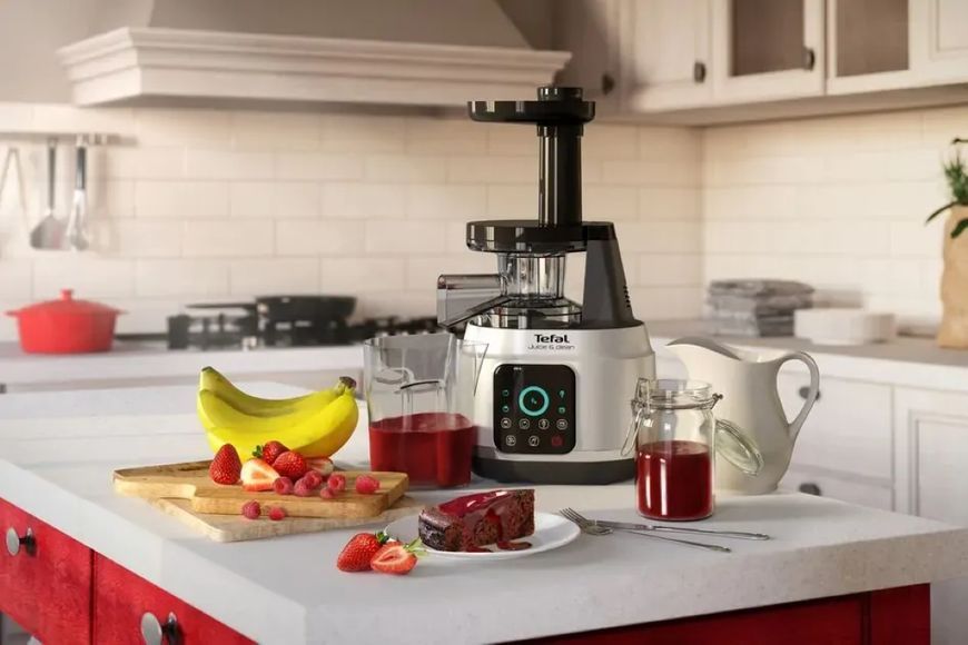 Соковитискач Tefal Juice&Clean шнековий 150Вт, чаша-0.8л, жмих-0.8л, пластик, сріблясто-чорний (ZC420E38) 371669 фото