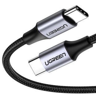 Кабель UGREEN US261 USB Type-C To USB Type-C 60W Round Cable Nickel Plating Aluminum Shell 3A 0.5m Black/Gray (50149) 278773 фото