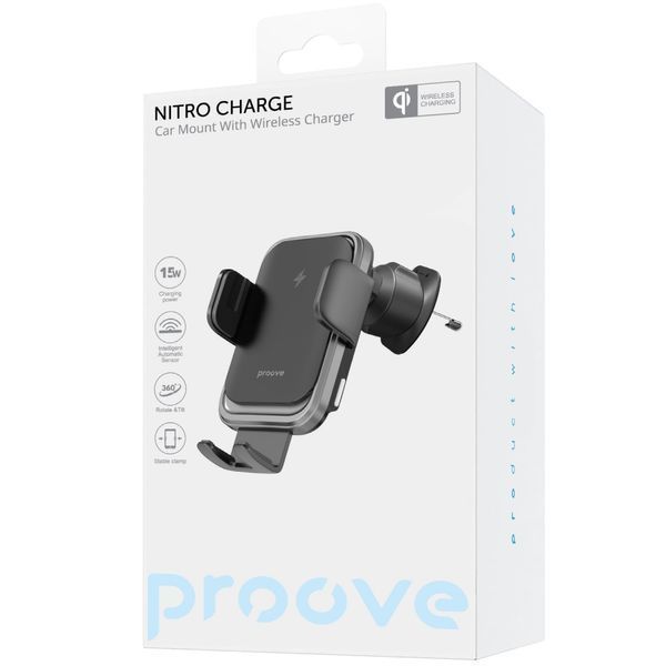 Автомобільний тримач з Бездротовим ЗП Proove Nitro Charge 15W (WHNC15002005) matte black 381088 фото