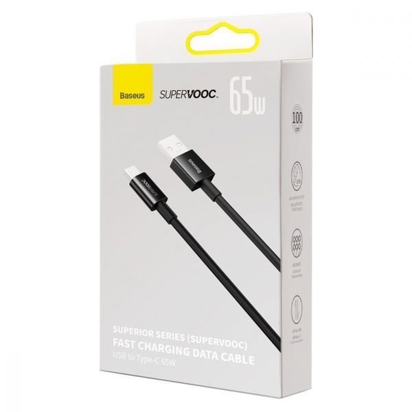 Кабель Baseus Superior Series (SUPERVOOC) Fast Charging Data Type-C 65W (1m) CAYS000901 Black 275966 фото
