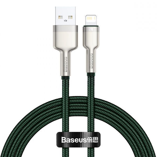 Кабель Baseus Cafule Series Metal Data USB кабель USB To IP 2.4A 2М (CALJK-B06) Green 252308 фото