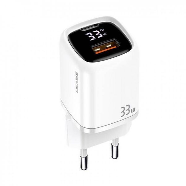 Зарядний Пристрій Usams T46 Digital Display USB-A/USB-C PD&QC3.0 33W 3A White 259447 фото
