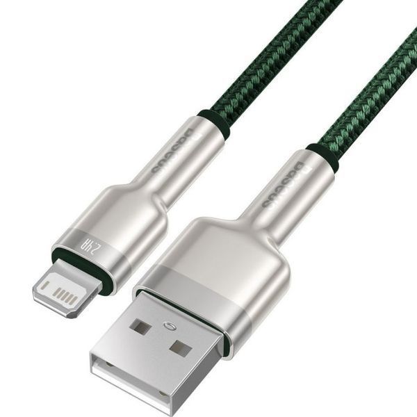 Кабель Baseus Cafule Series Metal Data USB кабель USB To IP 2.4A 2М (CALJK-B06) Green 252308 фото