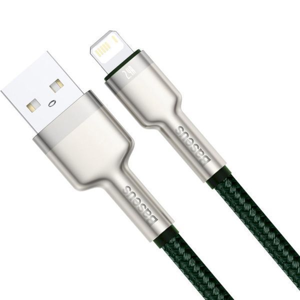 Кабель Baseus Cafule Series Metal Data USB кабель USB To IP 2.4A 2М (CALJK-B06) Green 252308 фото
