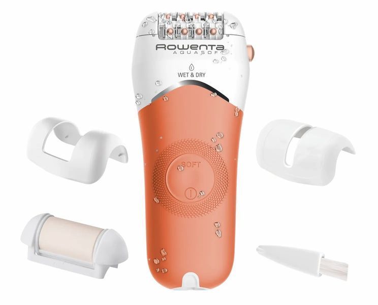 Епілятор Rowenta Aquasoft Wet&Dry пінцетний, акумуляторний , пінцет.-24, волог.+сух., насадок-3, кораловий (EP4920F0) 363144 фото