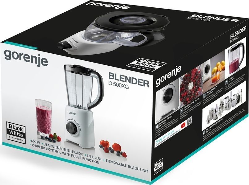 Блендер Gorenje стаціонарний 500Вт, чаша-1500мл, білий (B500XG) 366425 фото