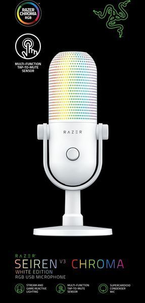 Мікрофон геймінговий Razer Seiren V3 Chroma, Uni, RGB, USB-A, 2м, білий (RZ19-05060200-R3M1) 375071 фото