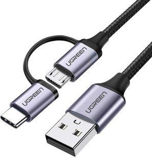 Кабель UGREEN US177 USB 2.0 To Micro + USB Type-C Cable 3A 1m Black (30875) 278799 фото