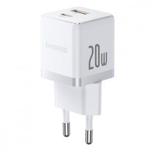Зарядний Пристрій Baseus Palm Fast Charger Type-C+USB 20W (With Cable Type-C to Type-C 60W 1m) (P10111608213-01) White 347070 фото