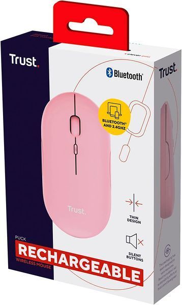 Миша Trust Puck Rechargeable, Ultra-Thin, BT/WL, Silent, рожевий (24125_TRUST) 363537 фото