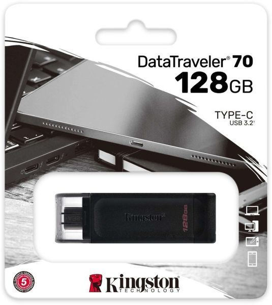 Флеш-накопичувач USB3.2 128GB Type-C Kingston DataTraveler 70 Black (DT70/128GB) 339167 фото