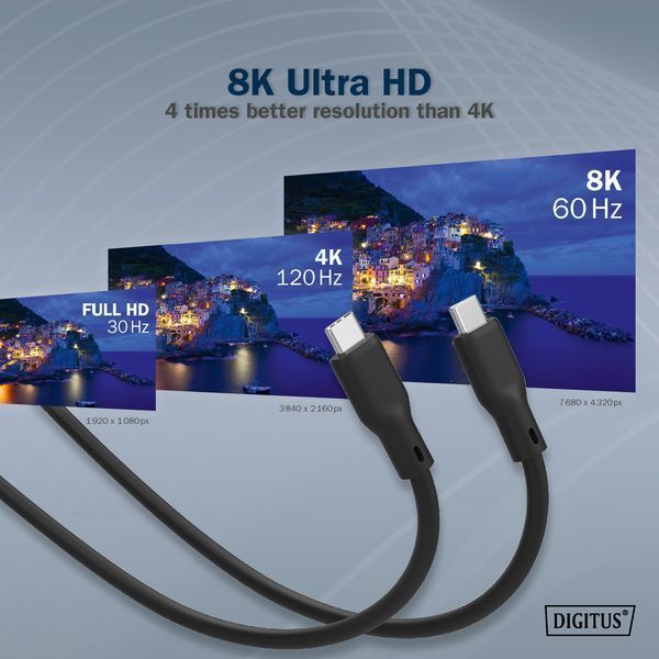 Кабель DIGITUS USB-C заряджання/синхронізації, USB 4.0 Gen 2, 20G, 240W, 8K, силіконовий, 2м, чорний (AK-300344-020-S) 366210 фото