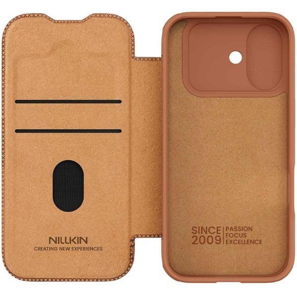 Шкіряний чохол-книжка Nillkin Qin Pro Camshield для Apple iPhone 17 (6.3") Brown 401084 фото
