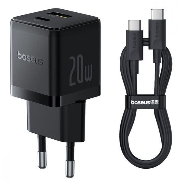 Зарядний Пристрій Baseus Palm Fast Charger Type-C+USB 20W (With Cable Type-C to Type-C 60W 1m) (P10111608213-01) White 347070 фото