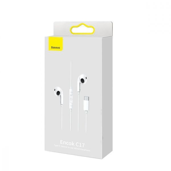 Дротові Навушники BASEUS Encok Type-C Lateral In-ear Wired Earphone C17 (NGCR010002) White 269119 фото