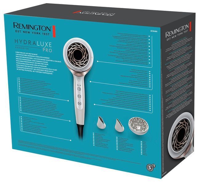 Фен Remington HYDRAluxe PRO, 2200Вт, 3 режими, дифузор, іоніз-я, хол. обдув, білий (EC9001) 368735 фото