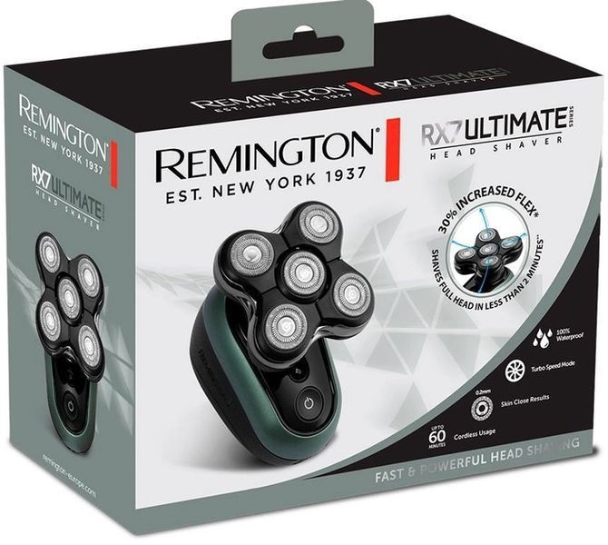 Бритва електр. для голови Remington роторна Ultimate Series RX7, бритв.головок-5, Li-Ion, сух.+волог., тример, чорно-зелений (XR1600) 372531 фото