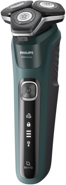 Бритва електр. Philips роторна Series 5000, 9Вт, бритв.головок-3, Li-Ion, сух.+волог., тример, чорно-зелений (S5884/50) 371518 фото
