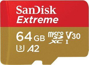 Карта пам'яті SanDisk microSD 64GB C10 UHS-I U3 R170/W80MB/s Extreme V30 + SD (SDSQXAH-064G-GN6MA) 375039 фото