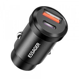 Автомобільний зарядний пристрій ESSAGER Gyroscope Mini Charger USB-A + Type-C 30W (ECCAC-TL01) Black 315543 фото