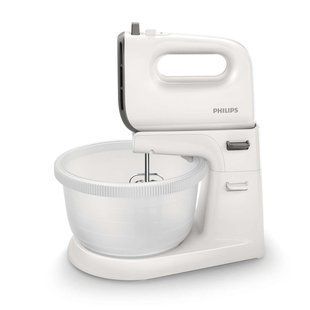 Міксер Philips стаціонарний Viva Collection 450Вт, насадки-4, чаша-пластик, 3л, біло-сірий (HR3745/00) 370569 фото