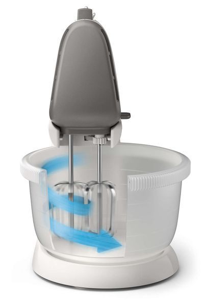 Міксер Philips стаціонарний Viva Collection 450Вт, насадки-4, чаша-пластик, 3л, біло-сірий (HR3745/00) 370569 фото
