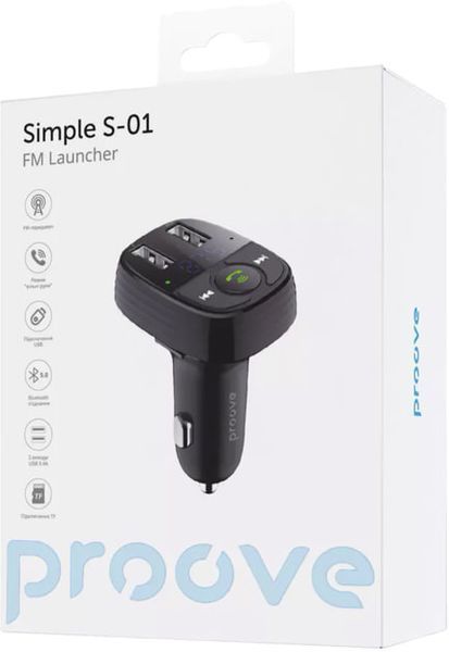 АЗП Proove FM Launcher Simple S-01 2USB (FMSM15200001) Black 286754 фото