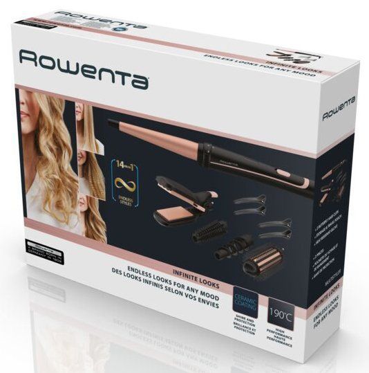 Мультистайлер Rowenta Infinite Looks 14 IN1, >300Вт, >190С, 5 насадок, кейс, аксесуари, кераміка, чорний (CF4231F0) 369456 фото
