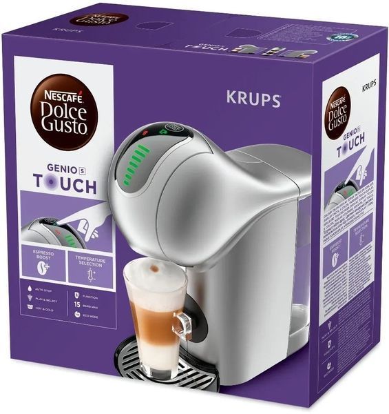 Кавоварка Krups капсульна Dolce Gusto Genio S Touch, 0.8л, капсули, сенcорне керування, сріблястий (KP440E10) 373172 фото