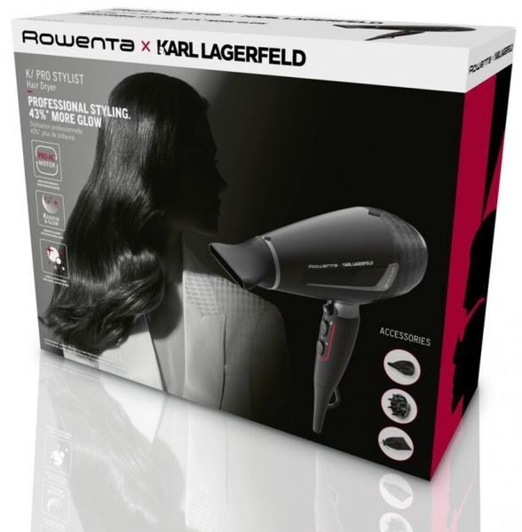Фен Rowenta x Karl Lagerfeld K/Pro Stylist, 2200Вт, 3 режими, іоніз-я, дифузор, 2 концентратора, хол. обдув, чорний (CV888LF0) 367635 фото