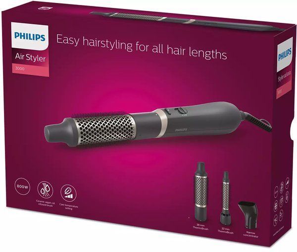 Фен-щітка Philips 3000 Series, 800Вт, 3 режими, хол. обдув, кераміка, сірий (BHA301/00) 366556 фото