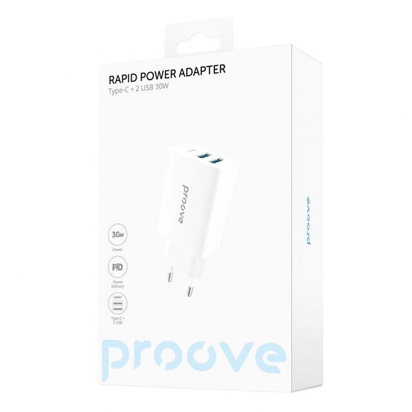 Зарядний Пристрій Proove Rapid 30W (2 USB + Type-C) (WCRP30210002) White 287197 фото