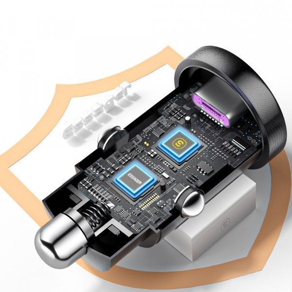 Автомобільний зарядний пристрій ESSAGER Gyroscope Mini Charger USB-A + Type-C 30W (ECCAC-TL01) Black 315543 фото