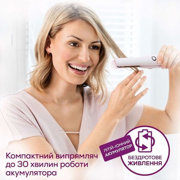Випрямляч Beurer, безпровідний, mini-USB, 25Вт, темп.режимів-3, >200С, заряд на 20хв, кераміка, турмалін, рожевий (HS_20) 373136 фото