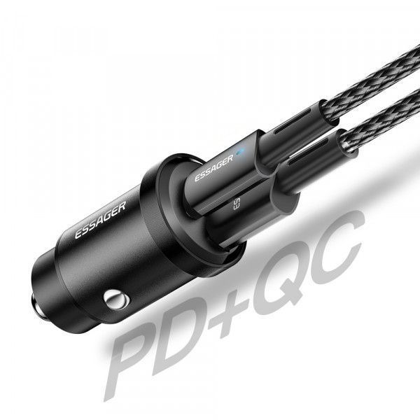 Автомобільний зарядний пристрій ESSAGER Gyroscope Mini Charger USB-A + Type-C 30W (ECCAC-TL01) Black 315543 фото
